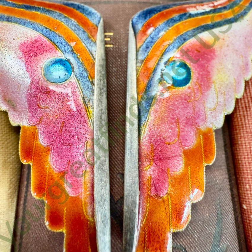 Vintage Sterling Silver Cloisonné Butterfly Wings Pins Brooch Set pin / brooch