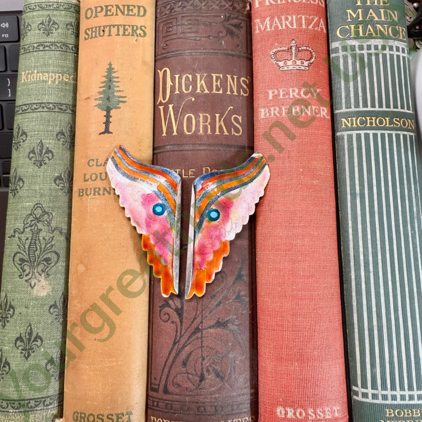 Vintage Sterling Silver Cloisonné Butterfly Wings Pins Brooch Set pin / brooch