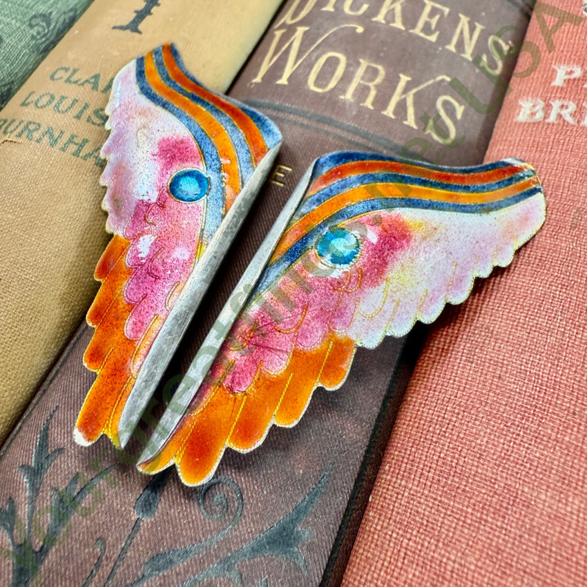 Vintage Sterling Silver Cloisonné Butterfly Wings Pins Brooch Set pin / brooch
