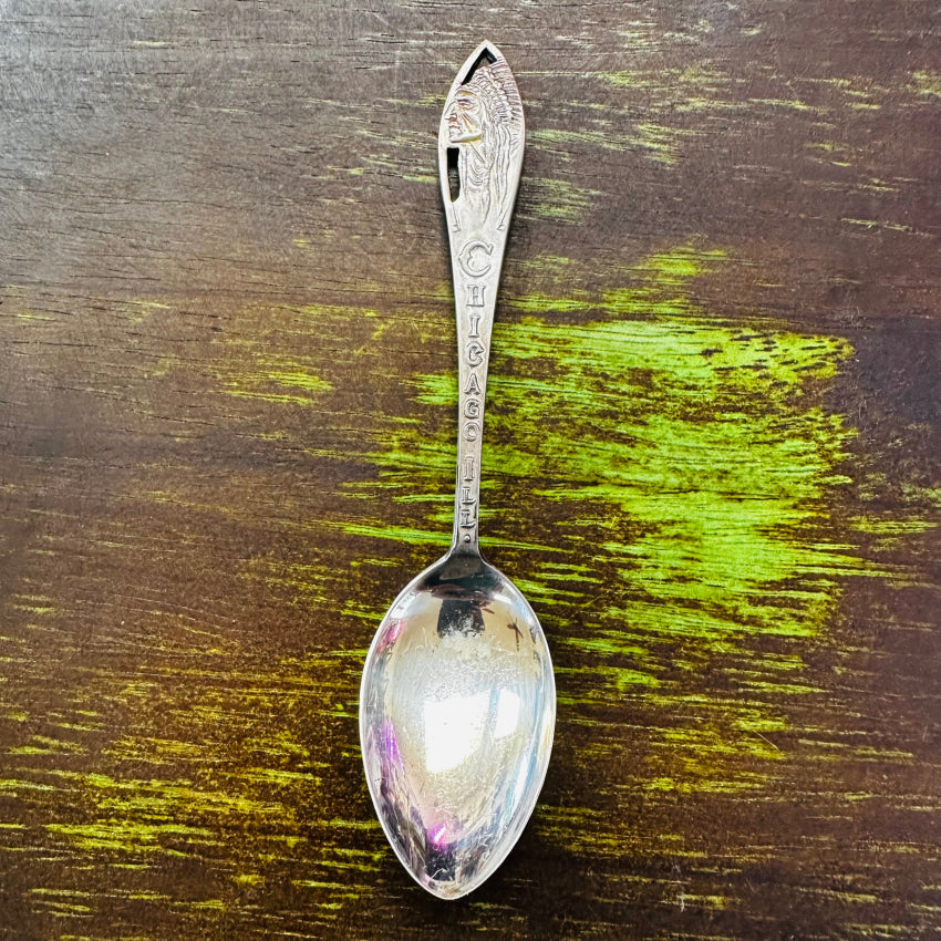 Vintage Sterling Silver Collector Spoon Chicago Indian Chief Spoon