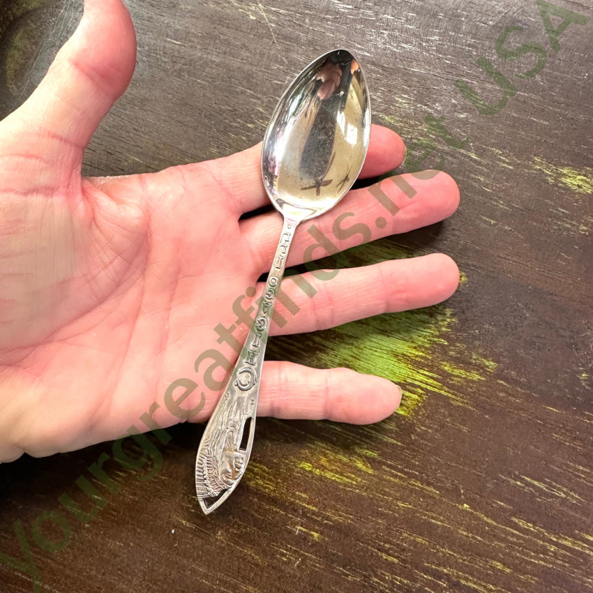 Vintage Sterling Silver Collector Spoon Chicago Indian Chief Spoon