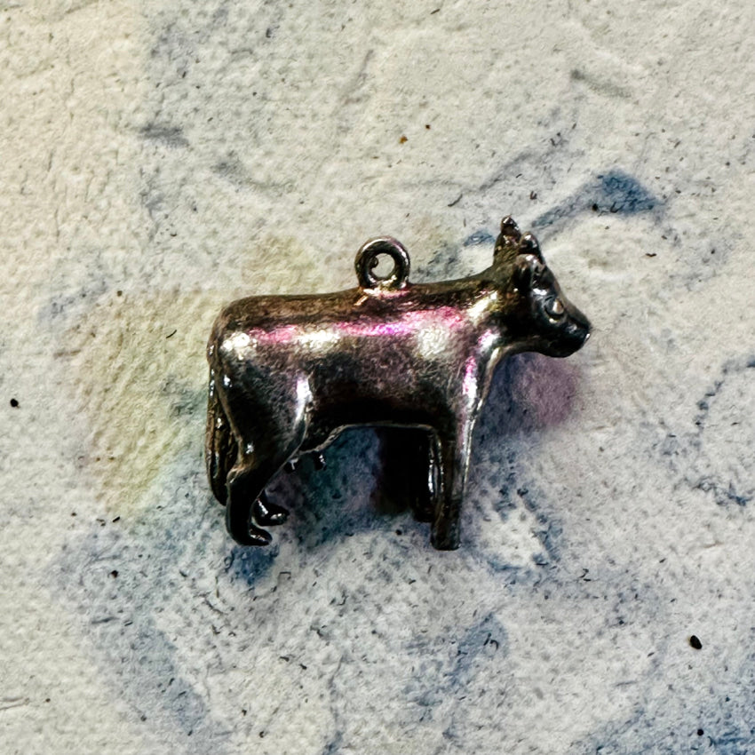 Vintage Sterling Silver Cow Pendant Pendant