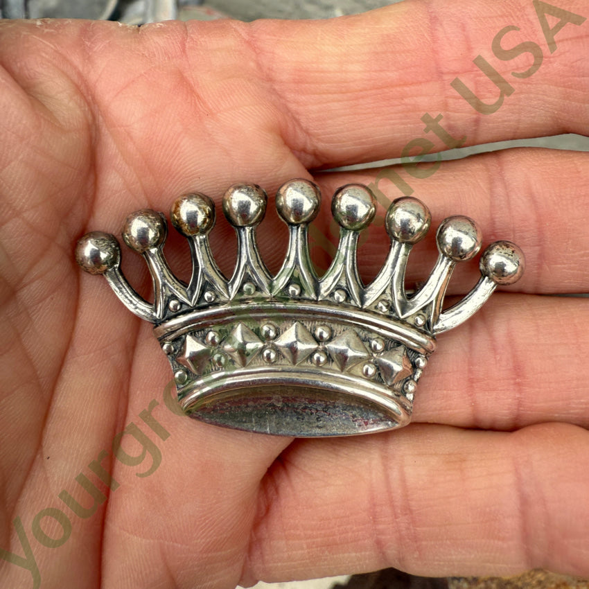 Vintage Sterling Silver Crown Pin Brooch ring