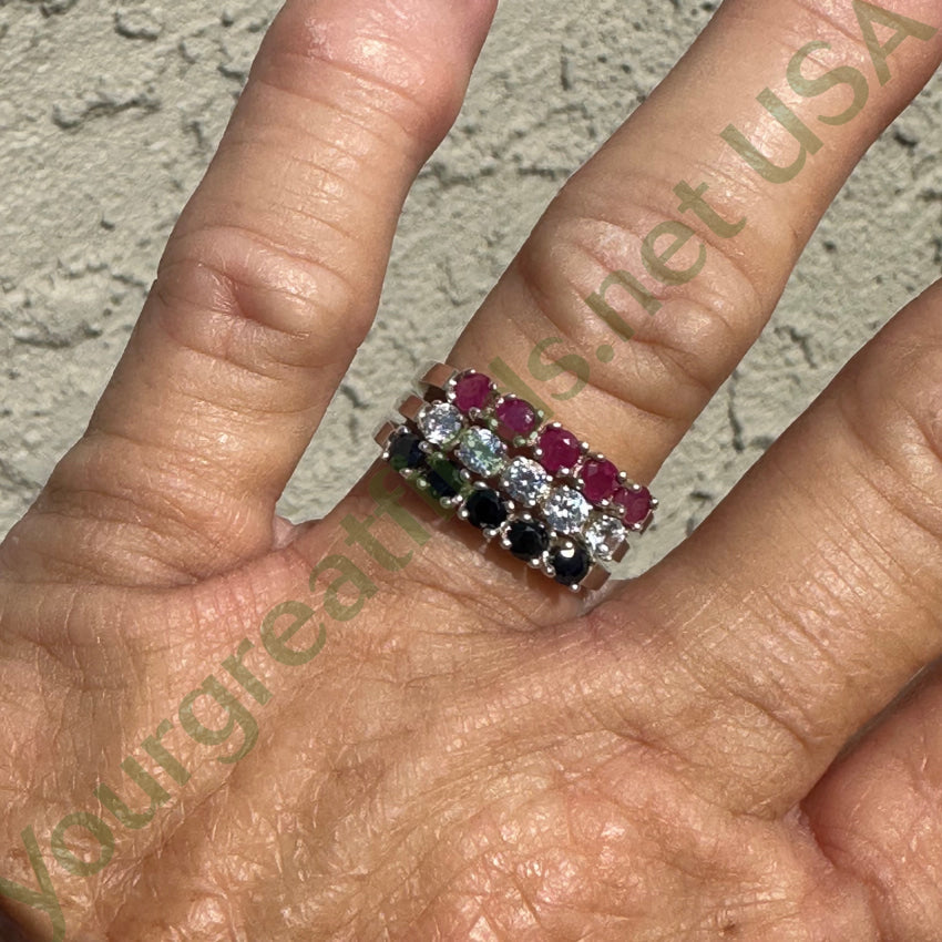 Vintage Sterling Silver Cubic Zirconia Row Ring Size 7