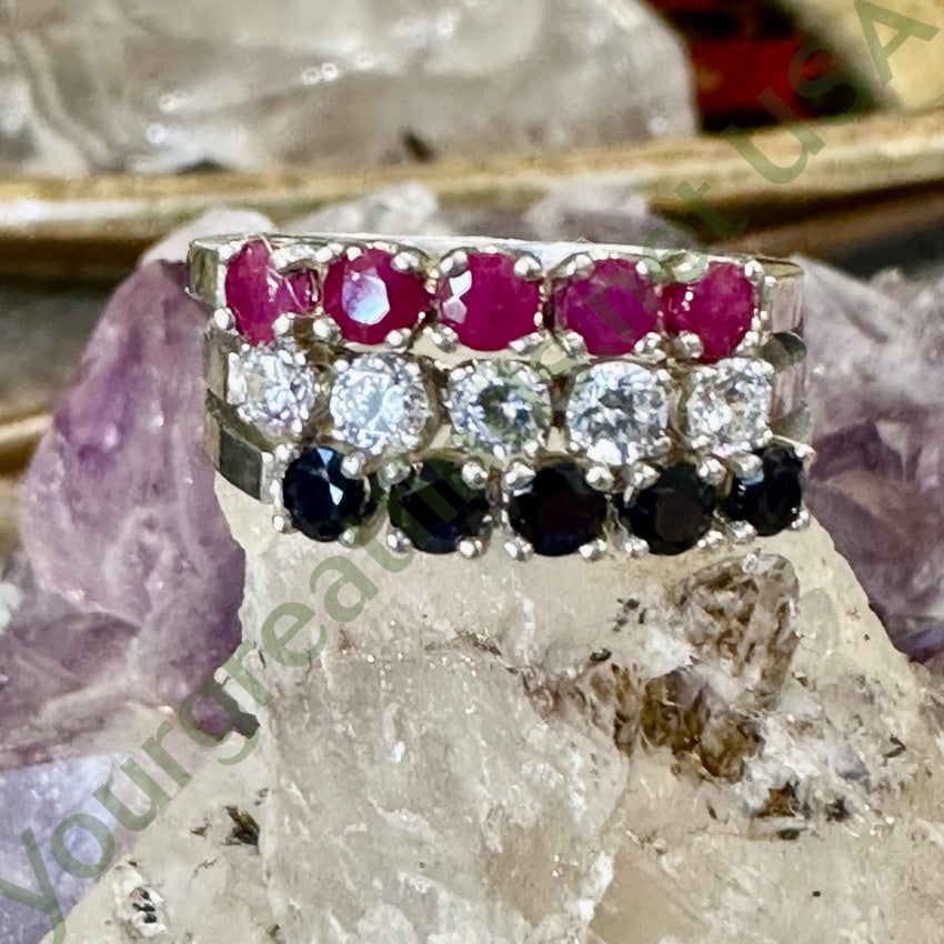 Vintage Sterling Silver Cubic Zirconia Row Ring Size 7