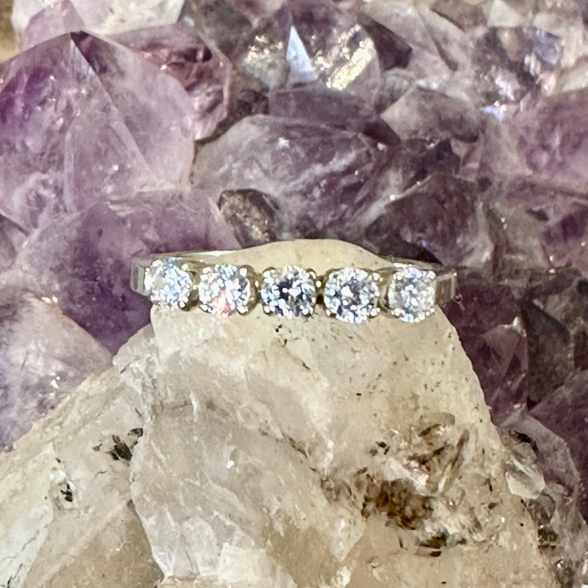 Vintage Sterling Silver Cubic Zirconia Row Ring Size 7