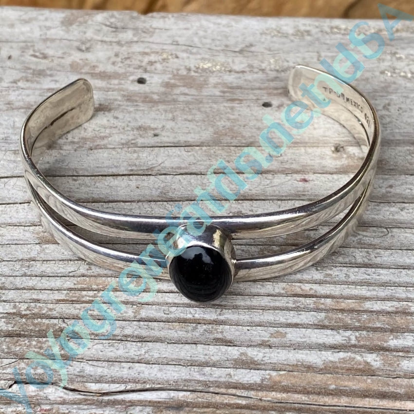 Vintage Sterling SIlver Cuff with Black Onyx Mexico Yourgreatfinds