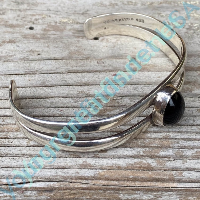 Vintage Sterling SIlver Cuff with Black Onyx Mexico Yourgreatfinds