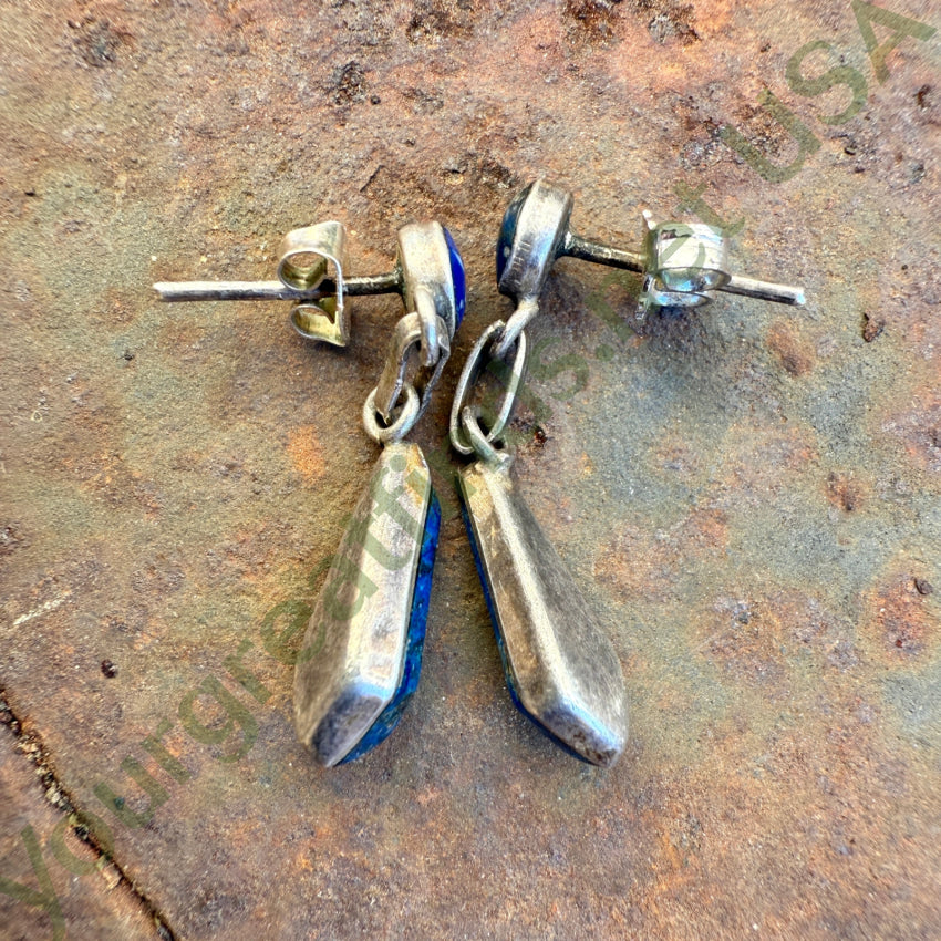 Vintage Sterling Silver & Denim Blue Lapis Lazuli Pierced Post Earrings earrings