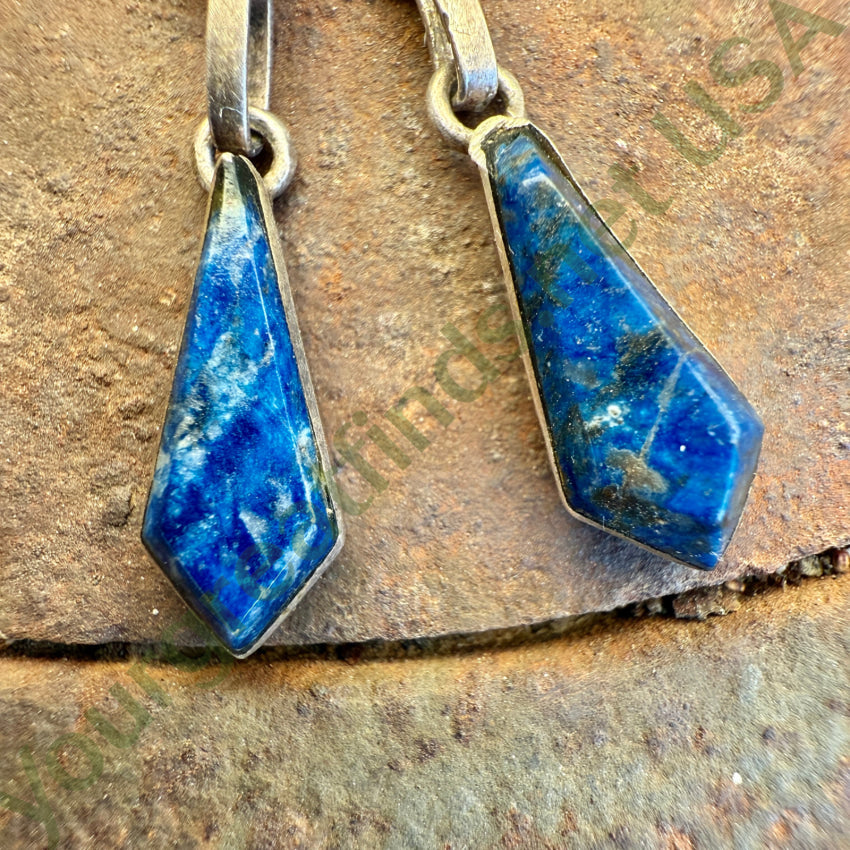 Vintage Sterling Silver & Denim Blue Lapis Lazuli Pierced Post Earrings earrings
