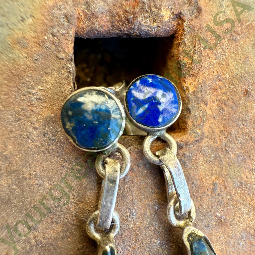 Vintage Sterling Silver & Denim Blue Lapis Lazuli Pierced Post Earrings earrings