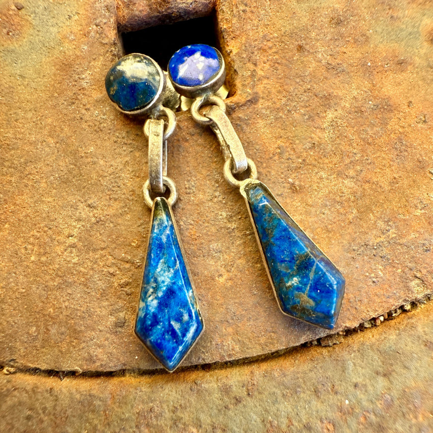 Vintage Sterling Silver & Denim Blue Lapis Lazuli Pierced Post Earrings earrings