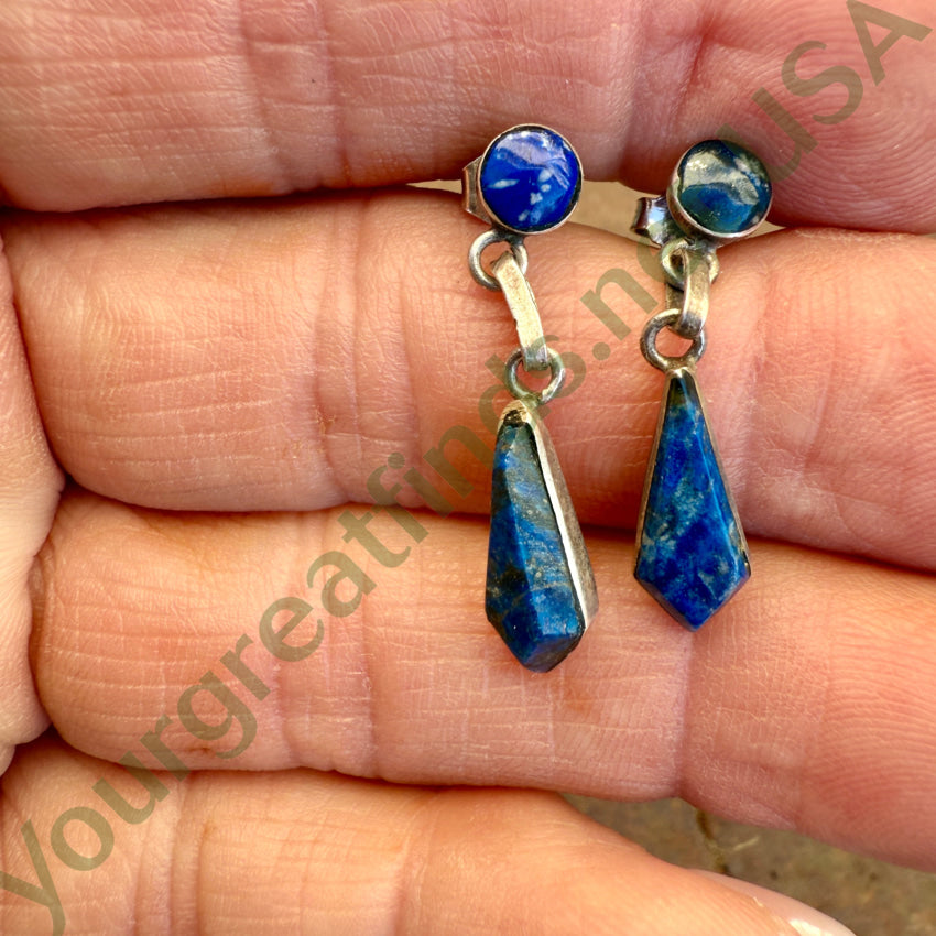 Vintage Sterling Silver & Denim Blue Lapis Lazuli Pierced Post Earrings earrings