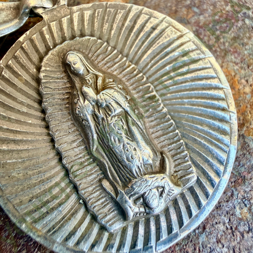 Vintage Sterling Silver Devotional Pendant Jesus Our Lady of Guadalupe pendant