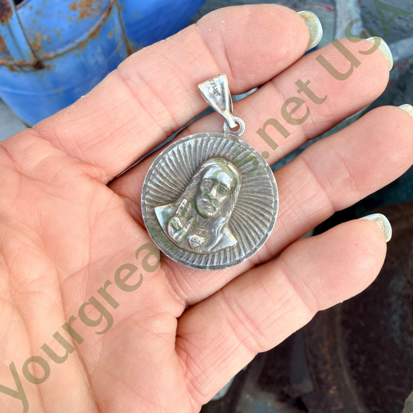 Vintage Sterling Silver Devotional Pendant Jesus Our Lady of Guadalupe pendant