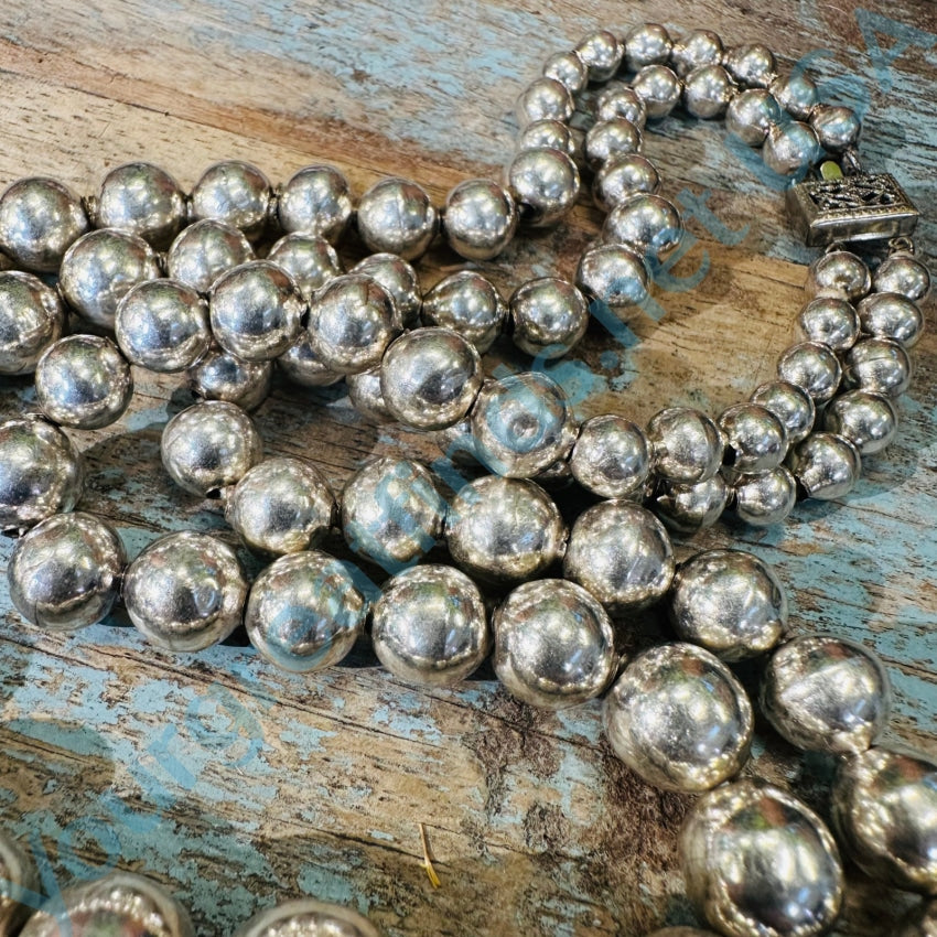 Vintage Sterling Silver Double Handmade Beaded Necklace Pearls