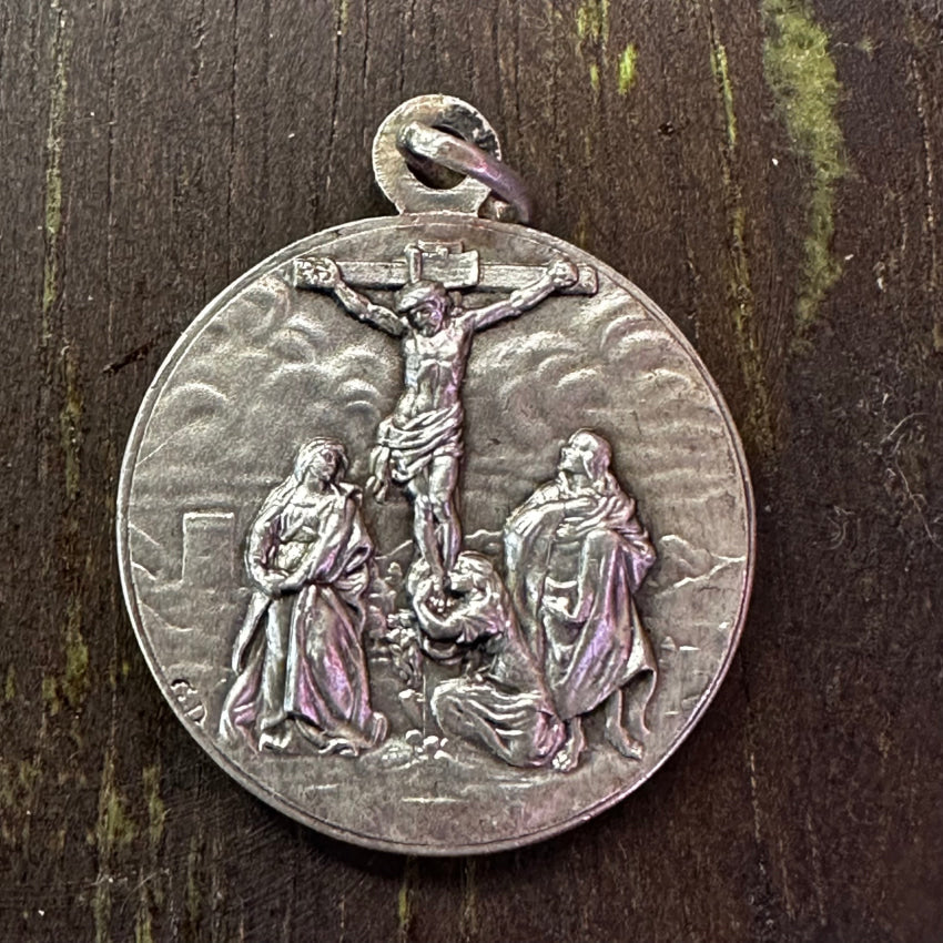 Vintage Sterling Silver Double Sided Devotional Crucifix Pendant Pendant