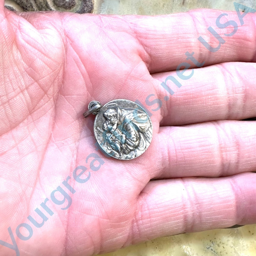 Vintage Sterling Silver Double-Sided Devotional Pendant Charm