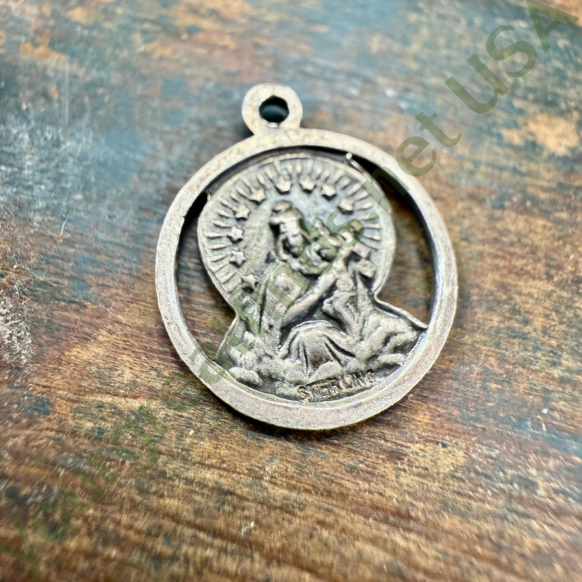 Vintage Sterling Silver Double Sided Jesus Devotional Pendant pendant