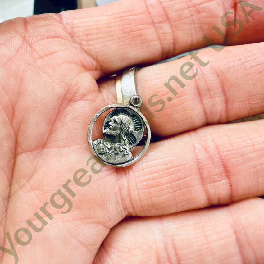 Vintage Sterling Silver Double Sided Jesus Devotional Pendant pendant