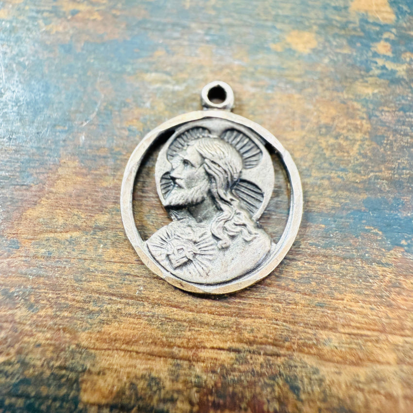 Vintage Sterling Silver Double Sided Jesus Devotional Pendant pendant