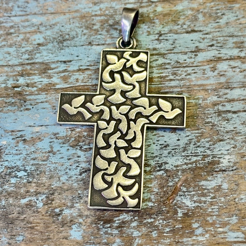 Vintage Sterling Silver Dove Cross Pendant