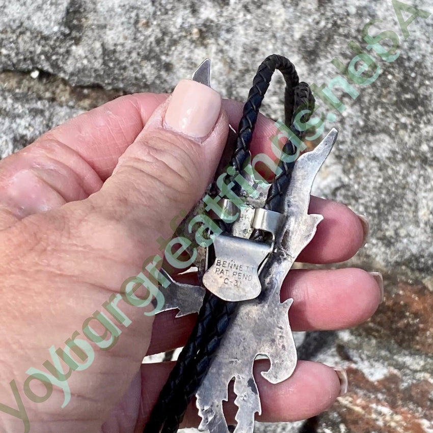 Vintage Sterling Silver Eagle in Flight Bolo TIe with Mosaic Inlay Yourgreatfinds