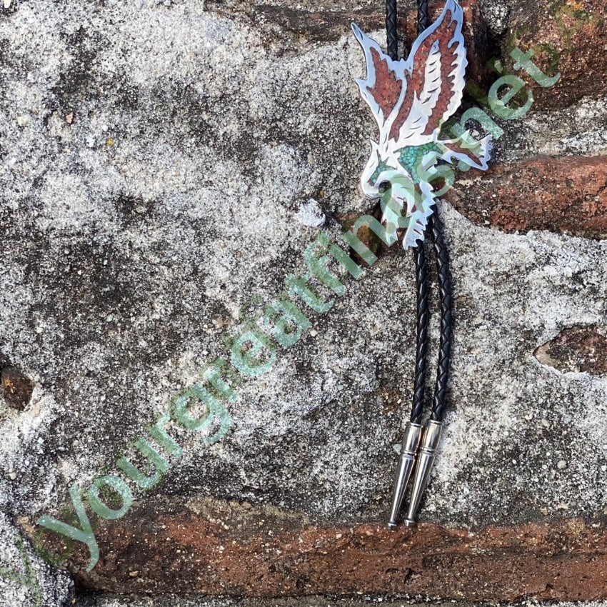 Vintage Sterling Silver Eagle in Flight Bolo TIe with Mosaic Inlay Yourgreatfinds