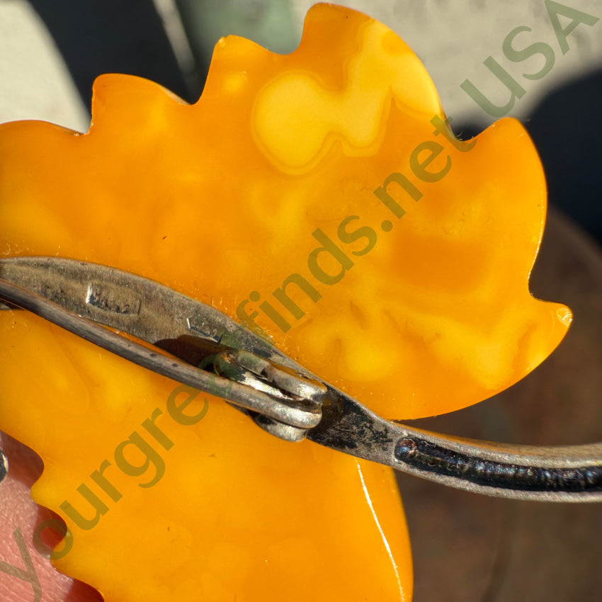 Vintage Sterling Silver & Egg Yolk Amber Grape Leaf Pin pin brooch