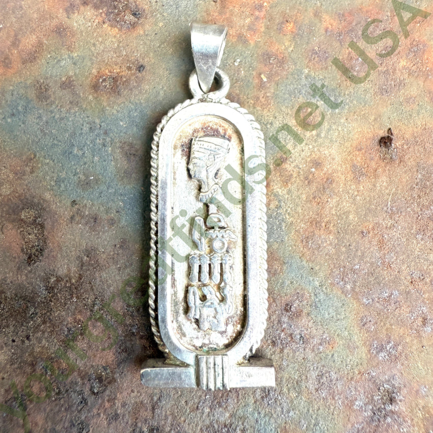 Vintage Sterling Silver Egyptian Revival Cartouche Pendant pendant