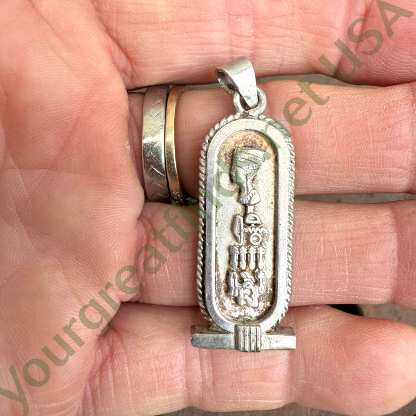 Vintage Sterling Silver Egyptian Revival Cartouche Pendant pendant