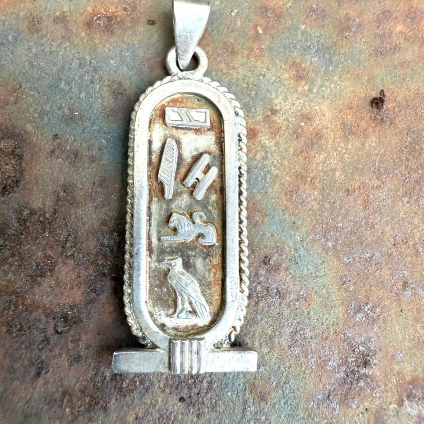 Vintage Sterling Silver Egyptian Revival Cartouche Pendant pendant