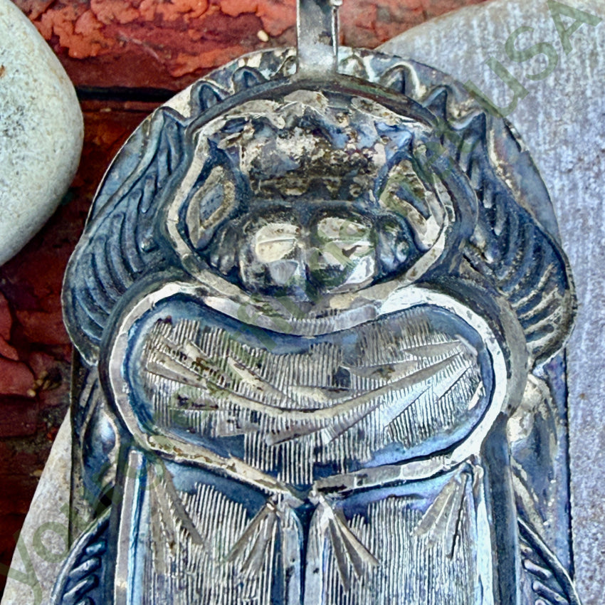 Vintage Sterling Silver Egyptian Revival Scarab Beetle Pendant pendant