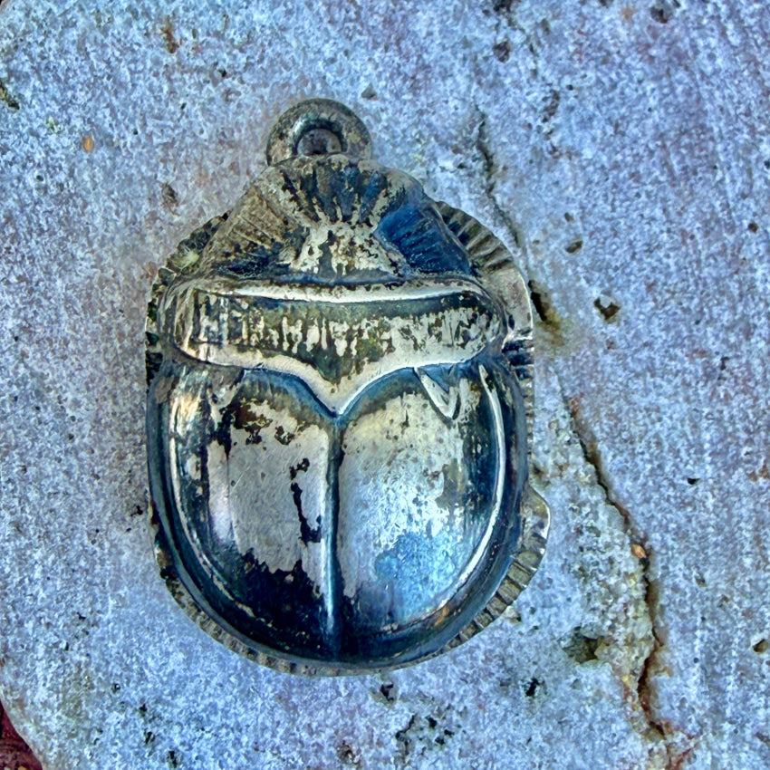 Vintage Sterling Silver Egyptian Revival Scarab Beetle Pendant pendant