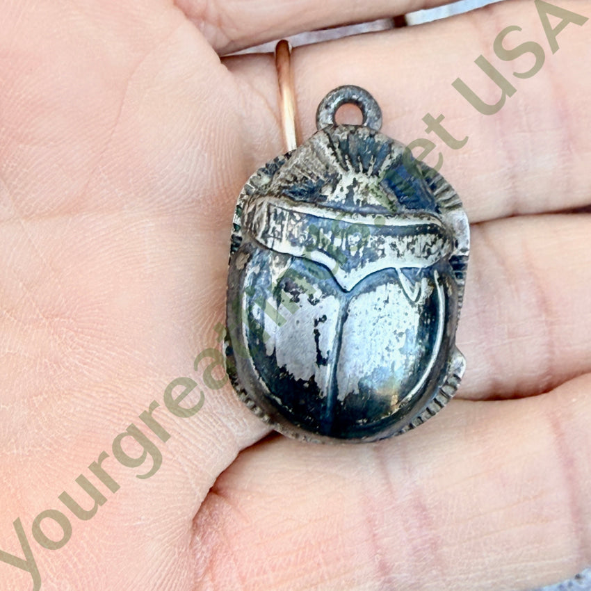 Vintage Sterling Silver Egyptian Revival Scarab Beetle Pendant pendant