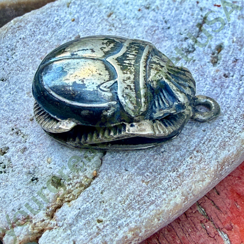 Vintage Sterling Silver Egyptian Revival Scarab Beetle Pendant pendant
