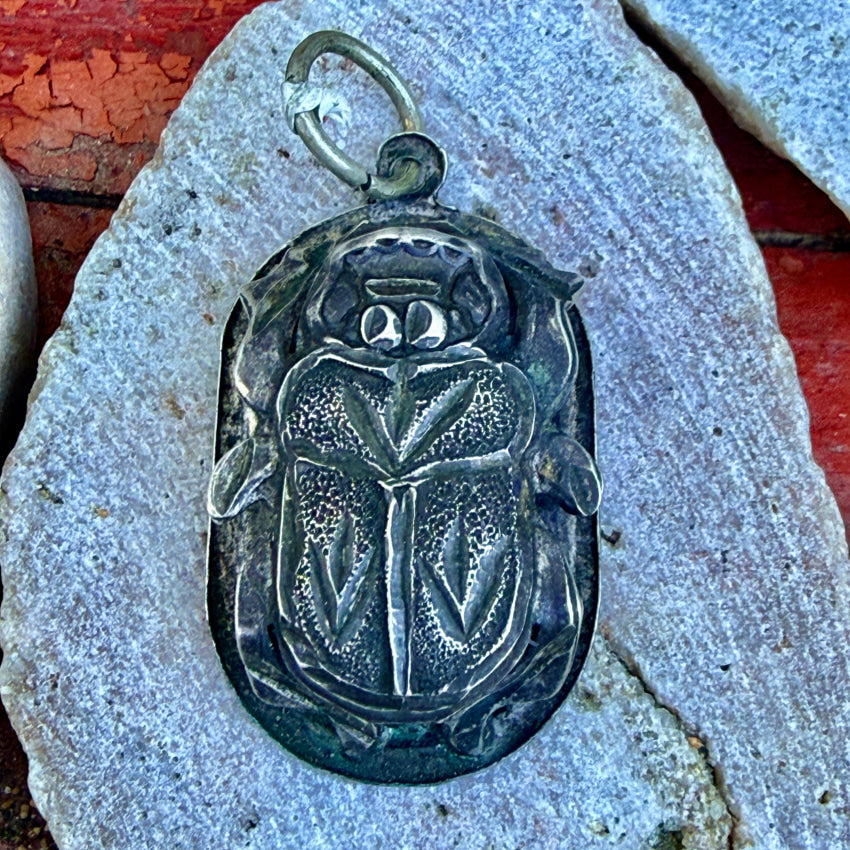 Vintage Sterling Silver Egyptian Revival Scarab Beetle Pendant pendant