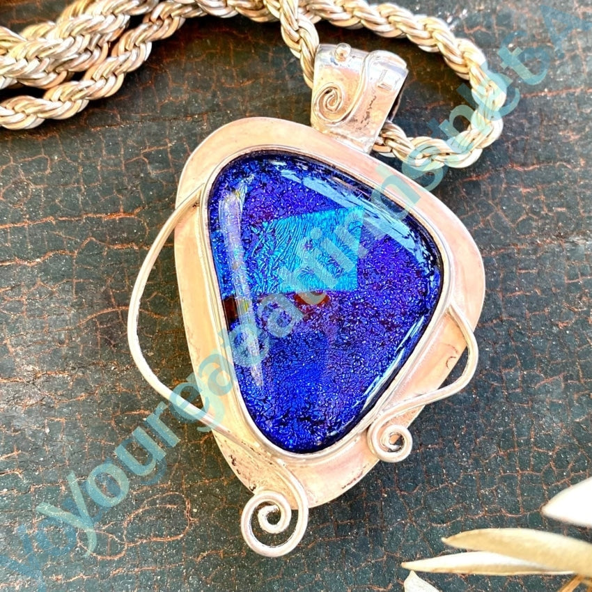 Vintage Sterling Silver Electric Blue Art Glass Necklace Yourgreatfinds