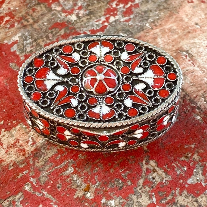 Vintage Sterling Silver Enamel Pill Box Yourgreatfinds