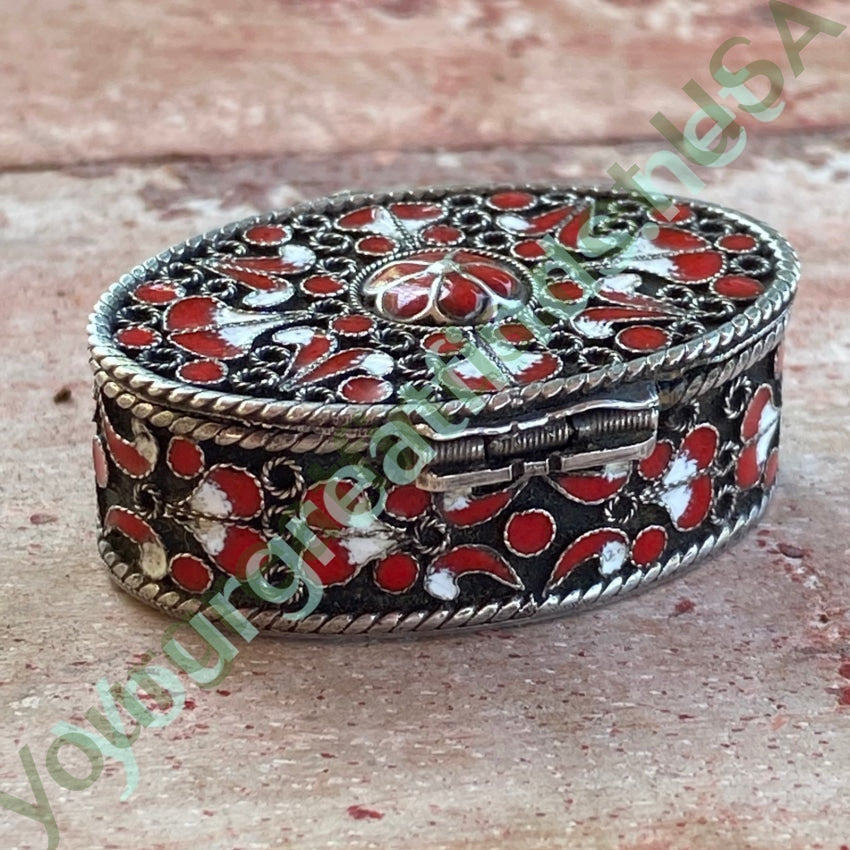 Vintage Sterling Silver Enamel Pill Box Yourgreatfinds