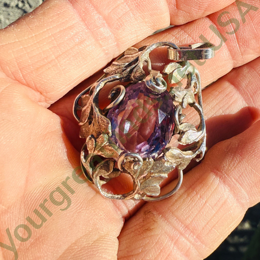 Vintage Sterling Silver Faceted 11 Carat Amethyst Pendant pendant