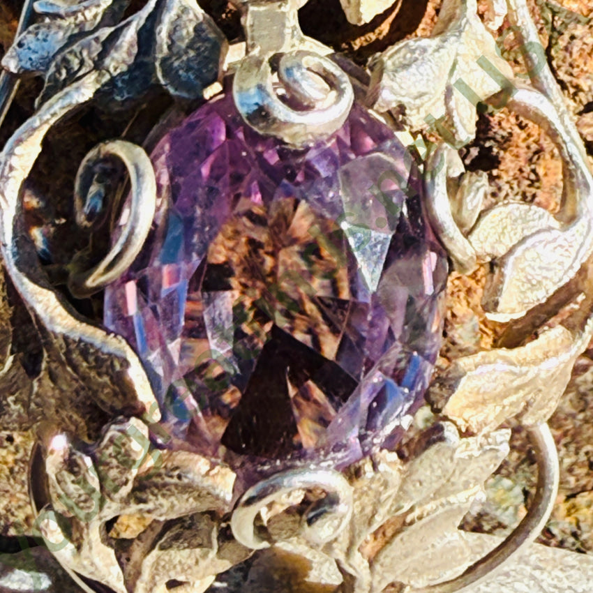 Vintage Sterling Silver Faceted 11 Carat Amethyst Pendant pendant