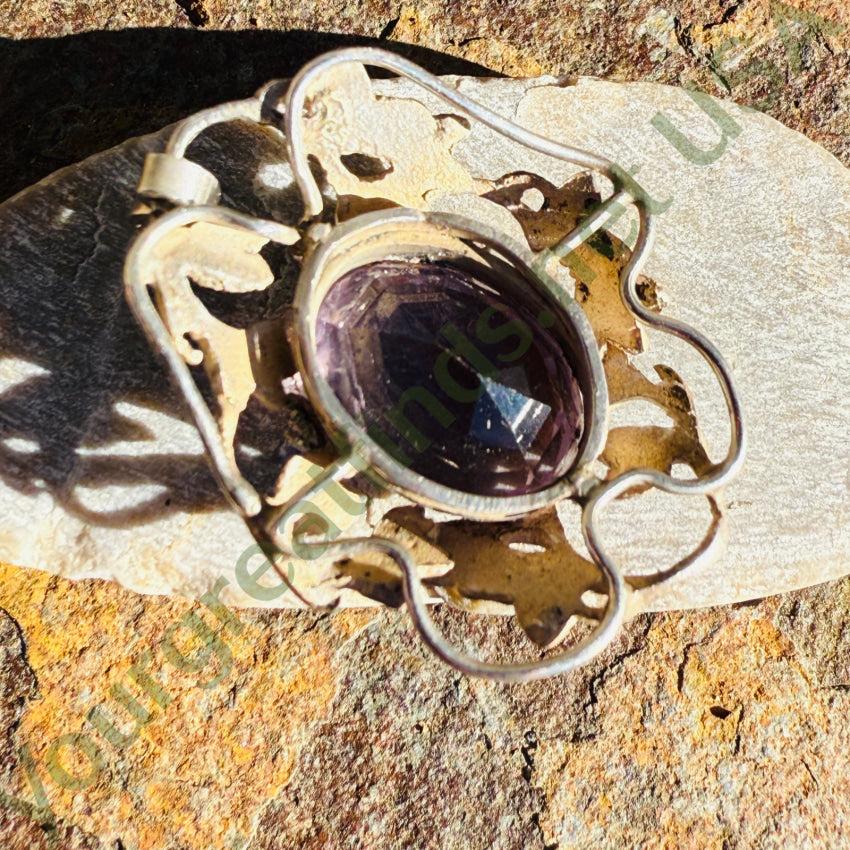 Vintage Sterling Silver Faceted 11 Carat Amethyst Pendant pendant