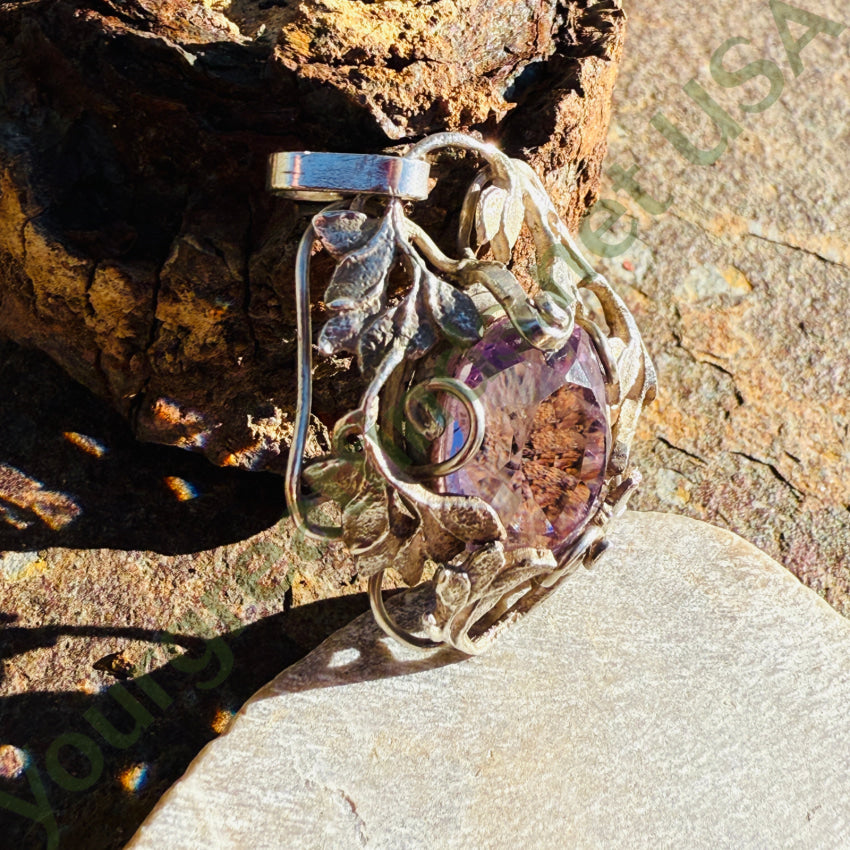 Vintage Sterling Silver Faceted 11 Carat Amethyst Pendant pendant