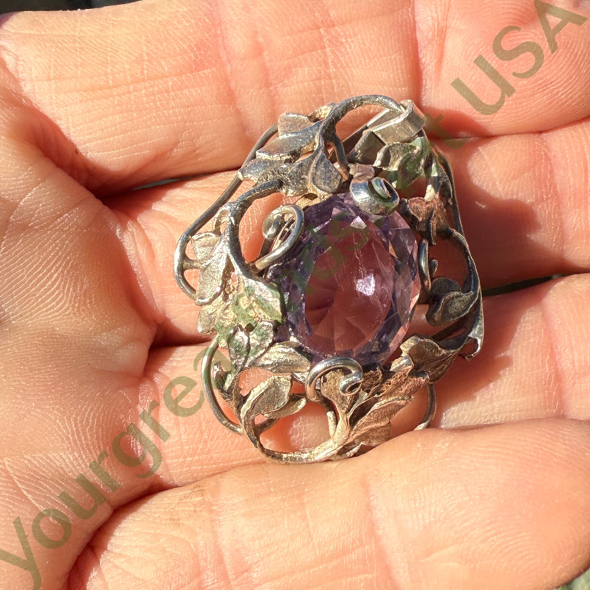 Vintage Sterling Silver Faceted 11 Carat Amethyst Pendant pendant