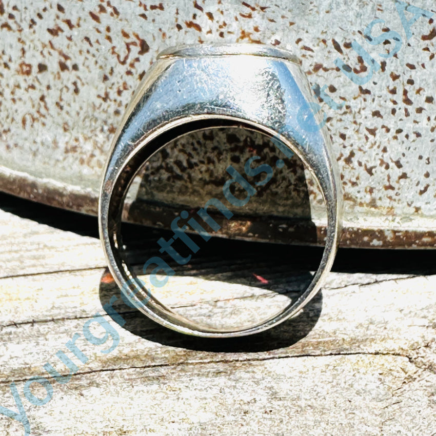 Vintage Sterling Silver & Faceted Garnet Signet Ring Size 7