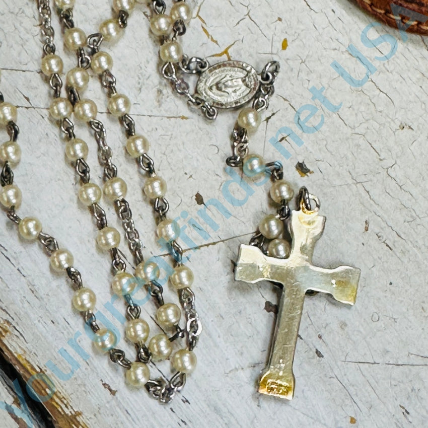 Vintage Sterling Silver Faux Pearl Rosary