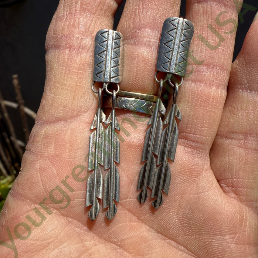 Vintage Sterling Silver Feather Drop Earrings Screw Back earrings