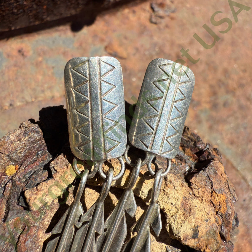 Vintage Sterling Silver Feather Drop Earrings Screw Back earrings