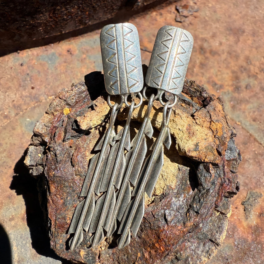 Vintage Sterling Silver Feather Drop Earrings Screw Back earrings